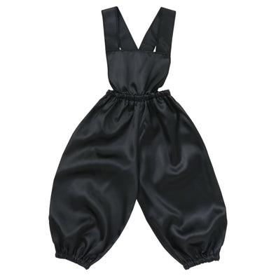 Soft satin overalls pants C black01