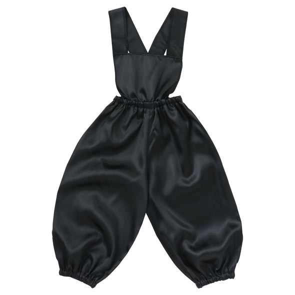 Soft satin overalls pants J black01