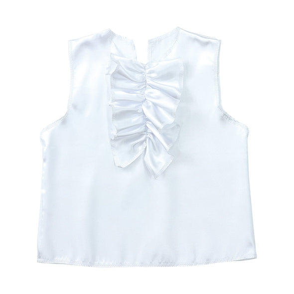 Soft satin shirt Ruffle front J White01