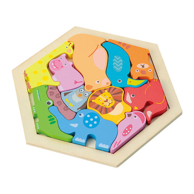Wooden hexagonal puzzle animal01