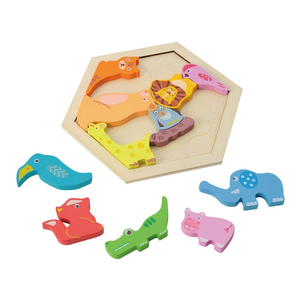 Wooden hexagonal puzzle animal01