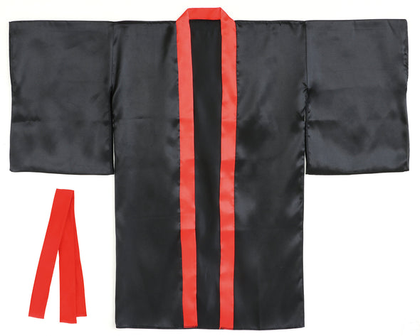 Soft satin long happy sleeves black (red collar) S (with headband)01