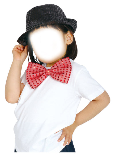 Costume set (sparkling butterfly neck tie red, glitter hat black)01