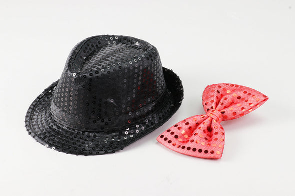 Costume set (sparkling butterfly neck tie red, glitter hat black)02
