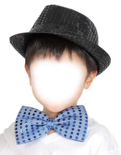 Costume set (sparkling butterfly neck tie blue, sparkling hat black)01
