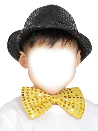 Costume set (glitter butterfly tie gold, glitter hat black)01