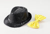 Costume set (glitter butterfly tie gold, glitter hat black)02