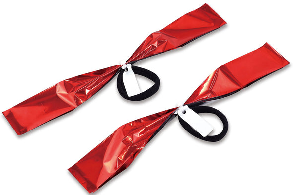 Hand-free pompon with name tag, red silver02