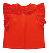Soft satin frilled shirt with round collar red01