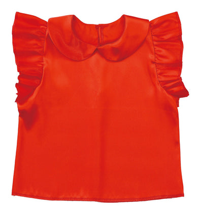 Soft satin frilled shirt with round collar red01