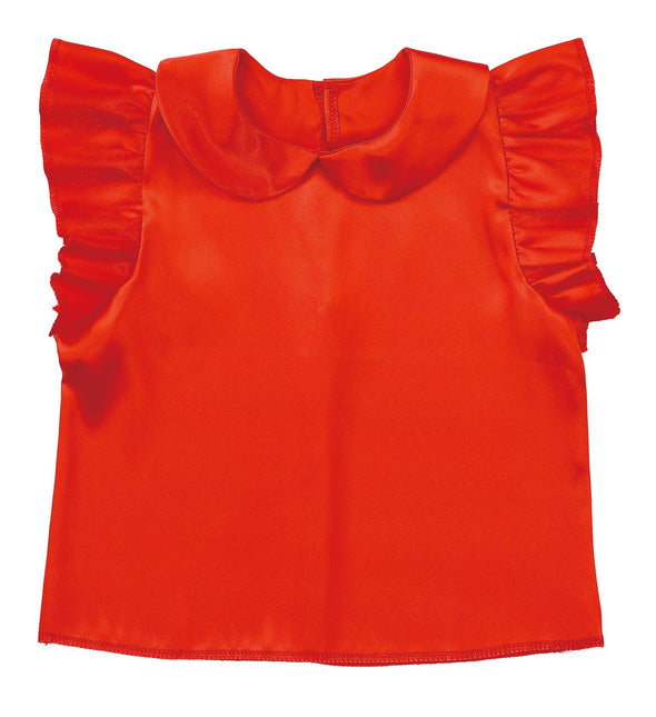 Soft satin frilled shirt with round collar red01