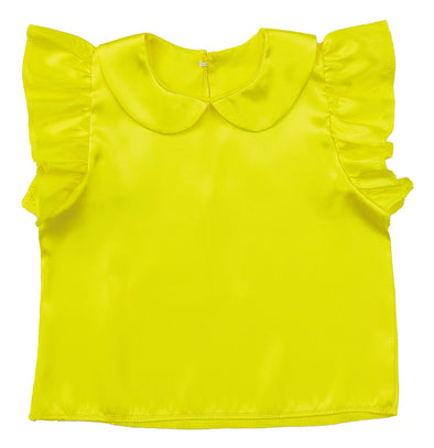 Soft satin round collar frill shirt yellow01