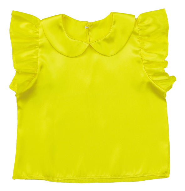 Soft satin round collar frill shirt yellow01
