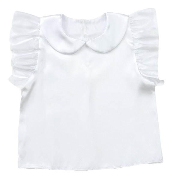 Soft satin frilled shirt with round collar white01