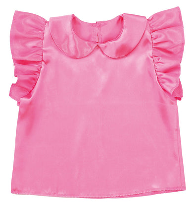 Soft satin round collar fluffy shirt peach01