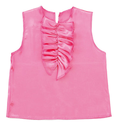 Soft satin shirt ruffle front peach01