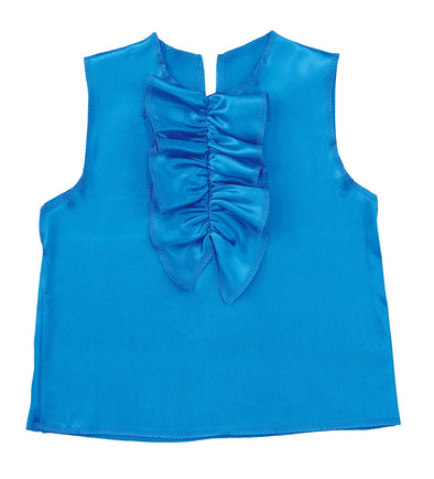 Soft satin shirt ruffle front blue01
