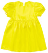 Soft satin puff sleeve dress yellow01