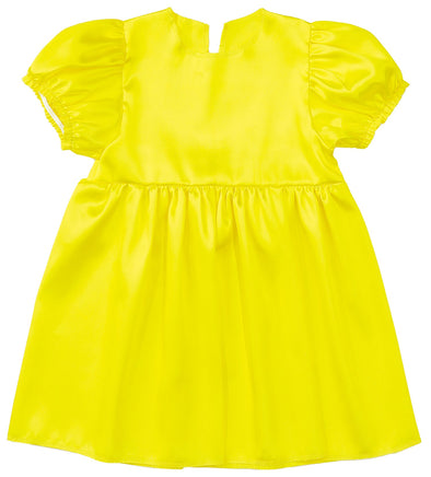Soft satin puff sleeve dress yellow01