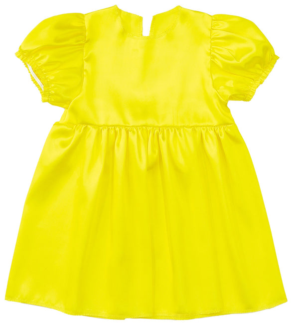 Soft satin puff sleeve dress yellow01