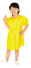 Soft satin puff sleeve dress yellow03
