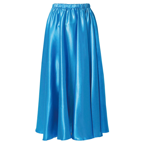 Soft satin long skirt blue L01