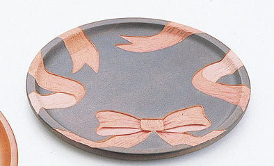 Wood carving round tray small φ21001