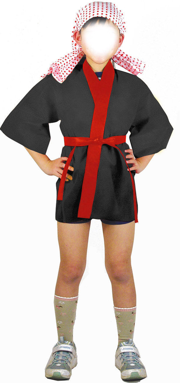 Color non-woven fabric happi for adults L black (red collar)03