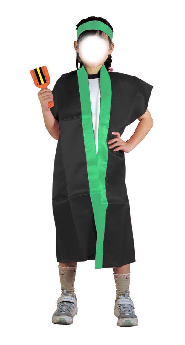 Satin long happy black (green collar) S (with headband)02