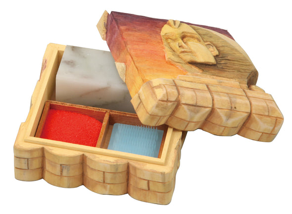 Wood carving stamp material case (with vermilion ink) Shina wood02