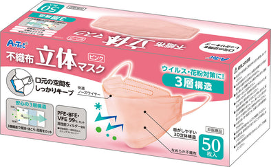 Three-dimensional non-woven color mask (three-layer structure) (50 pieces) pink01