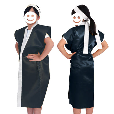 Satin long happy black (silver collar) S with silver hachimaki01