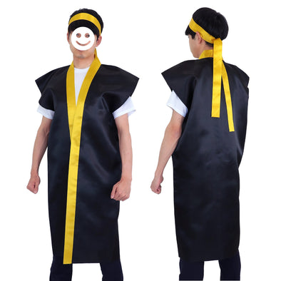 Satin long happy black (collar gold) L with headband gold01