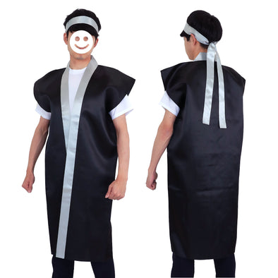 Satin long happy black (silver collar) L with silver hachimaki01