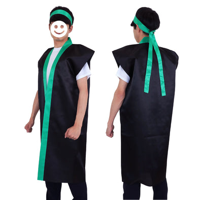 Satin long happy black (green collar) L (with headband)01