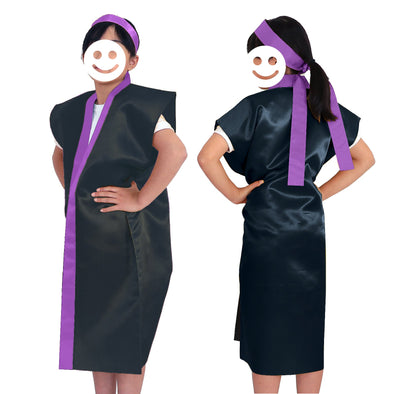Satin long hip black (purple collar) with S headband01