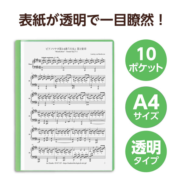 Thin clear book A4 horizontal 10 pockets green01