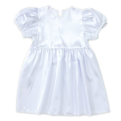 Soft satin puff sleeve dress white01