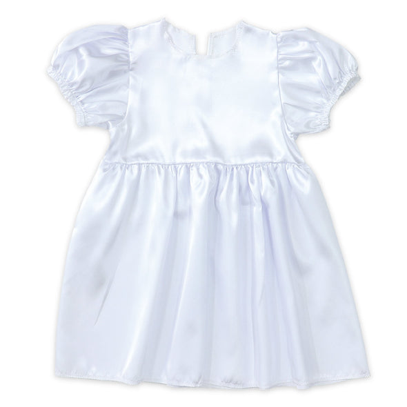 Soft satin puff sleeve dress white01