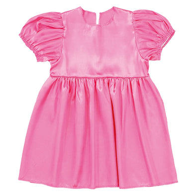 Soft satin puff sleeve one piece pink01