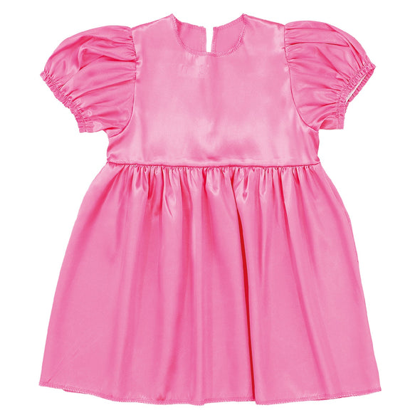 Soft satin puff sleeve one piece pink01