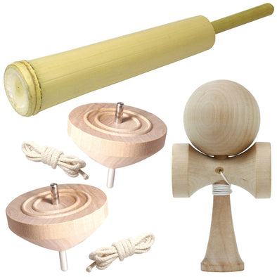 Kendama, bamboo water gun, 4 piece set01