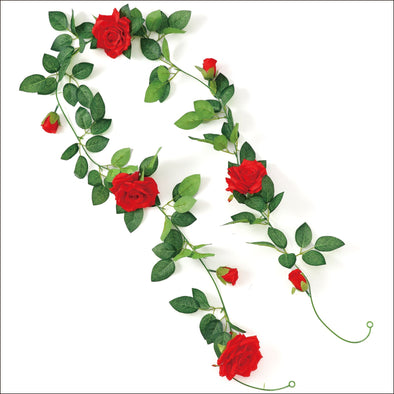 Fake green garland rose red01