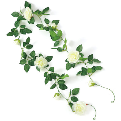 Fake green garland rose white01