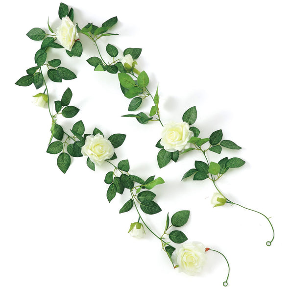 Fake green garland rose white01