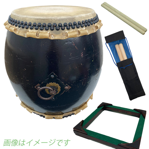 [Used]  1 shaku 5sun NAGADO drum, square stand, bachi, bachi holder set used05-black_height60