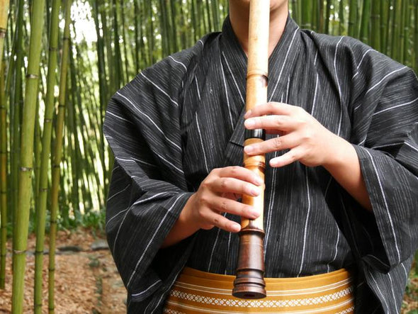 Red Sandalwood Bamboo Shakuhachi (w/ Node) (Curved End) (Tozan) - Taiko Center Online Shop